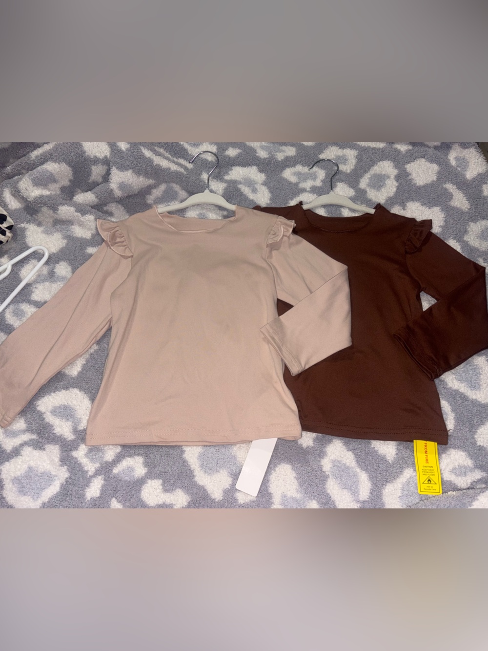 Beige and Brown Neutral Solid Long Sleeve Layering Tops Toddler Girl 2-3Y